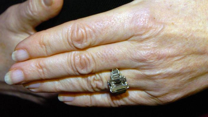 Camilla's engagement ring in close-up as she arrived for a party at Windsor Castle