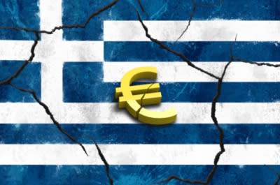 Crumbling Greek flag with euro