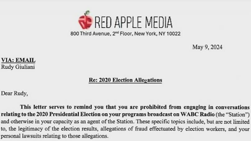 Giuliani allegedly announced he would ignore the letter warning him to stop his tirades over stolen election claims. X/@RudyGiuliani