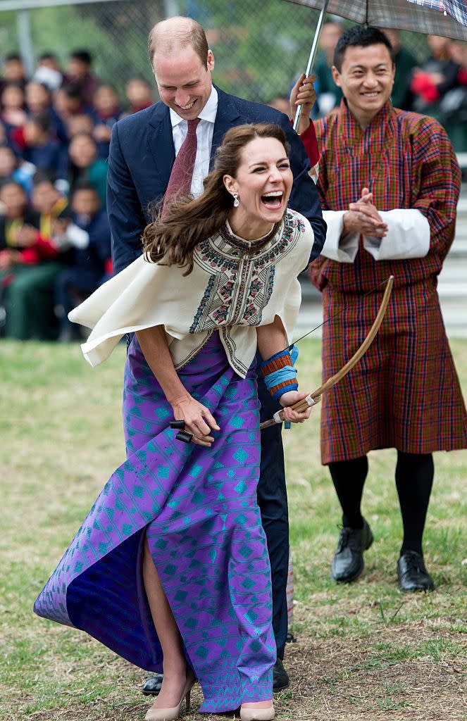 <p>Wearing a locally woven skirt and an embroidered belted cape by French label <a href="http://www.paulandjoe.com/en_us/histoire-115.html" rel="nofollow noopener" target="_blank" data-ylk="slk:Paul and Joe;elm:context_link;itc:0;sec:content-canvas" class="link ">Paul and Joe</a>. </p>