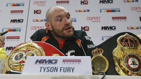 Boxing - Wladimir Klitschko v Tyson Fury WBA, IBF & WBO Heavyweight Title's - Esprit Arena, Dusseldorf, Germany - 28/11/15 Tyson Fury during a press conference after the fight Action Images via Reuters / Lee Smith Livepic