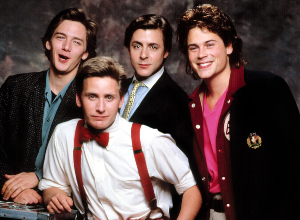 Lowe with Andrew McCarthy, Emilio Estevez, and Judd Nelson in a St. Elmo's Fire snapshot. (Everett Collection) 