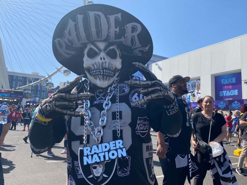 Raiders fan "El Calaca" takes in the 2022 NFL Draft in Las Vegas.