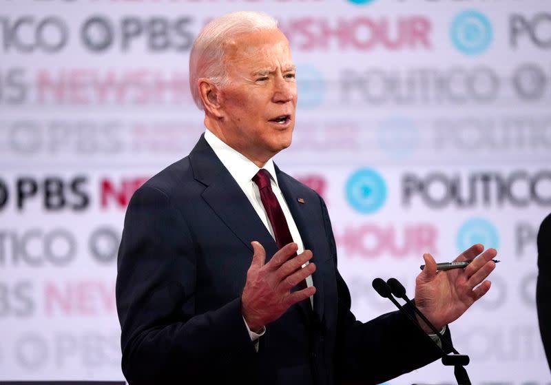 Former Vice President Joe Biden speaks during the sixth 2020 U.S. Democratic presidential candidates campaign debate at Loyola Marymount University in Los Angeles, California, U.S.
