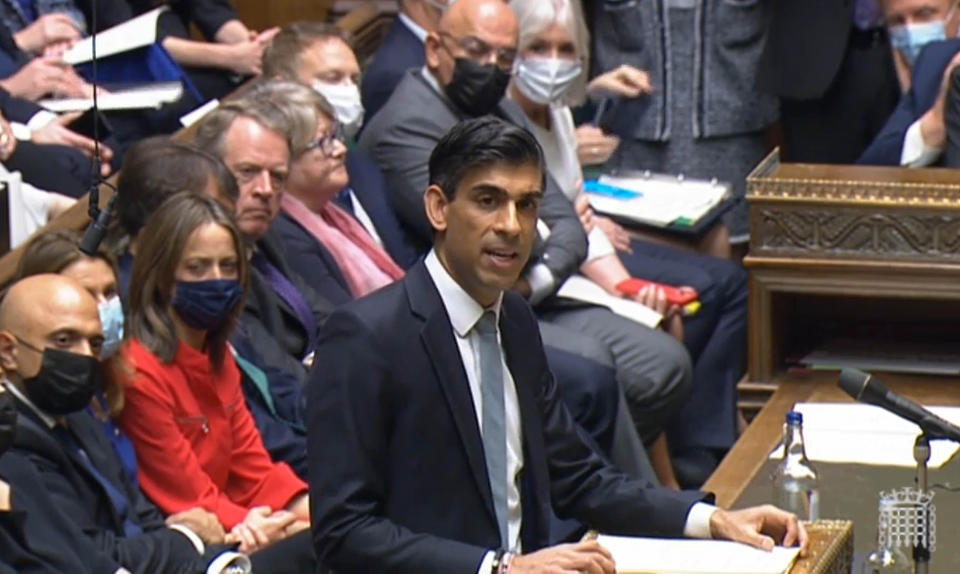 Chancellor of the Exchequer Rishi Sunak delivering his Budget to the House of Commons in London. Picture date: Wednesday October 27, 2021.