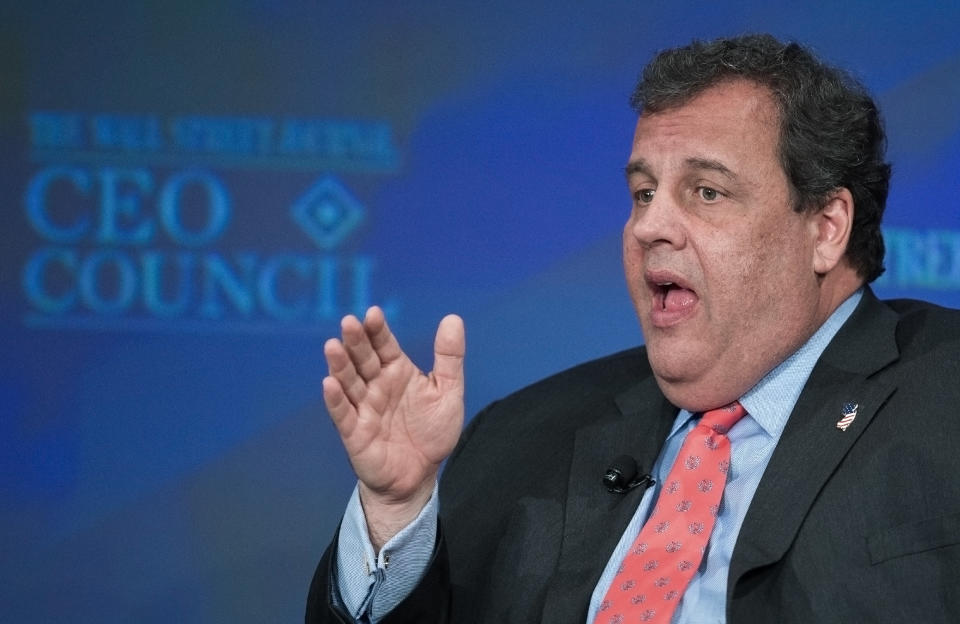 New Jersey Governor Chris Christie is interviewed The Wall Street Journal at The Wall Street Journal CEO Council on November 18, 2013 in Washington.  