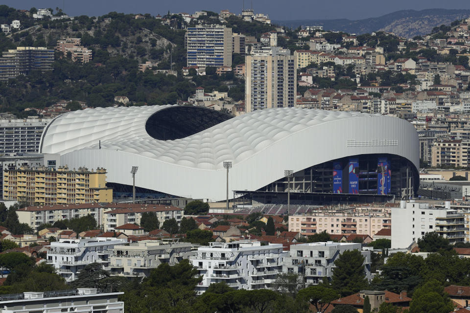 A view of the Stade de Marseille, also known as Stade Velodrome, in Marseille, southern France, Saturday, Sept. 9, 2023. The stadium will host some soccer matches during the Paris 2024 Olympic Games. (AP Photo/Pavel Golovkin, File)