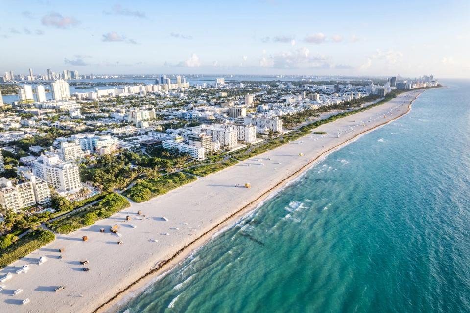 Aerial view of Miami Beach, Florida at sunrise