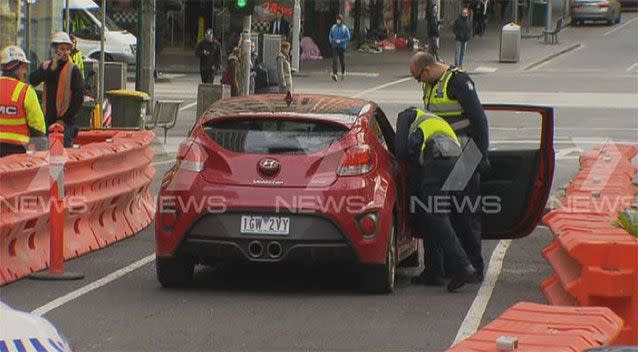 The Hyundai driver reportedly sped off when police arrived. Pictures: 7 News