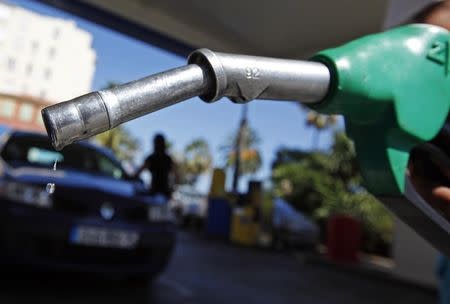 A customer uses a petrol nozzle to fill up his tank in a gas station in Nice August 27, 2012. REUTERS/Eric Gaillard