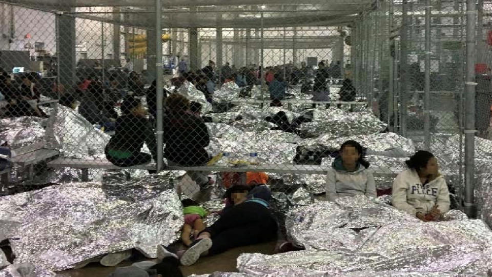 An overcrowded fenced area holding families at a Border Patrol Centralized Processing Center is seen in a still image from video in McAllen, Texas, U.S. on June 11, 2019 and released as part of a report by the Department of Homeland Security's Office of Inspector General on July 2, 2019. Picture pixelated at source. (Photo: Office of Inspector General/DHS/Handout via Reuters)