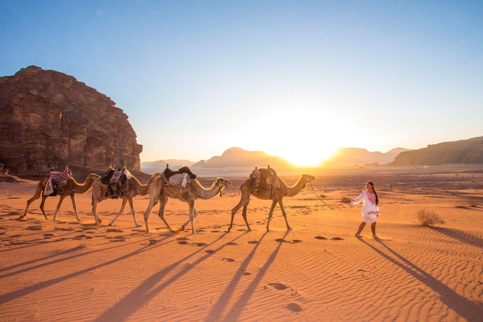 Camel trekking, sandboarding and rock climbing are among the adventures available in Wadi Rum. <span class="copyright">Photograph by Visit Jordan</span>