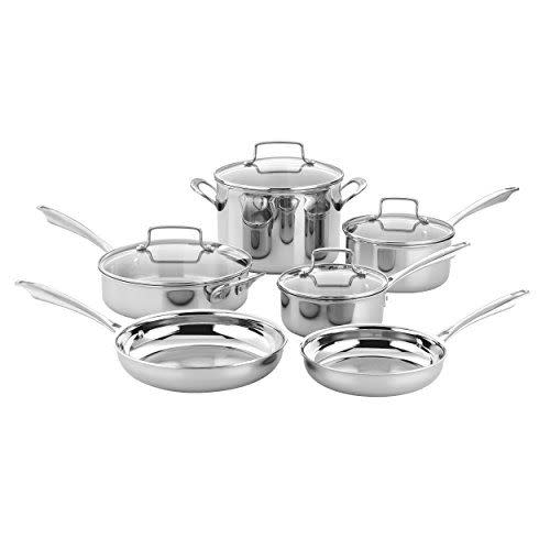 16) Cuisinart TPS-10 10 Piece Classic Tri-Ply Stainless Steel Cookware Set