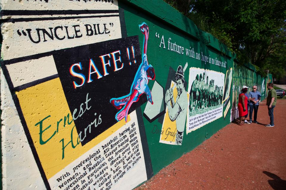 Murals are unveiled at a new public baseball field, Foundry Field, on Monday, May 20, 2024, in South Bend.