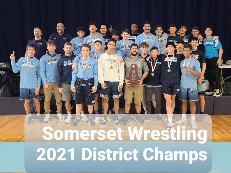 Somerset High School wrestling won a 1A district title.