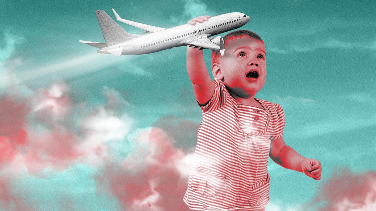 Broken strollers, getting the third degree at security checkpoints, paying extra to sit together ... why is air travel so frustrating for families? (Image: Getty; illustration by Victoria Ellis for Yahoo)