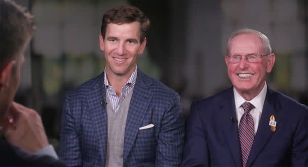 PHOTO: Former Giants quarterback Eli Manning and coach Tom Coughlin talk about their careers. (ABC News)