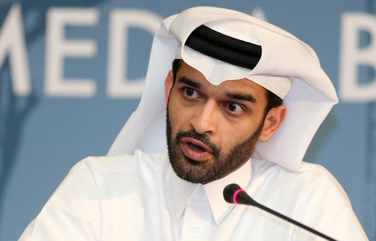 Hassan al-Thawadi, head of the Qatar 2022 World Cup organising committee, speaks during a press conference on February 25, 2015 in Doha