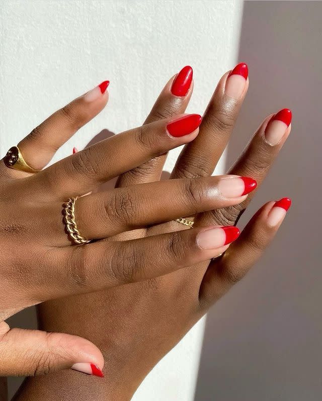 <p>You don't need to spend hours on intricate designs to make a major nail statement. We love this modern and romantic take on a French manicure.</p><p><a href="https://www.instagram.com/p/CJ_lHuIMdpX/?igshid=di8edl2njlp0" rel="nofollow noopener" target="_blank" data-ylk="slk:See the original post on Instagram;elm:context_link;itc:0;sec:content-canvas" class="link ">See the original post on Instagram</a></p>