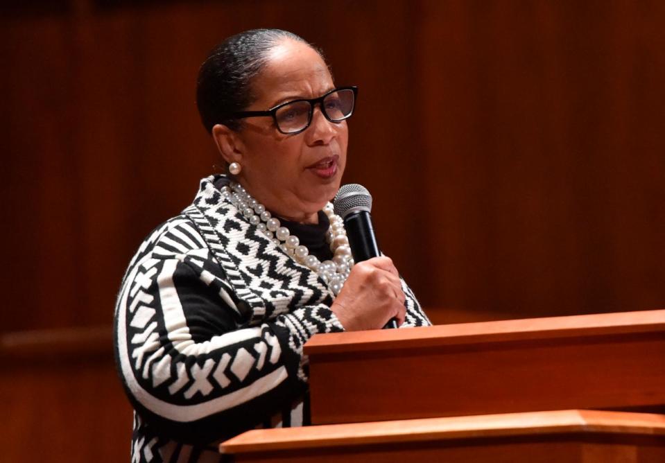 PHOTO: Civil rights activist Sheyann Webb-Christburg speaks at Albright College's Memorial Chapel in Reading, PA, Feb. 10, 2016. (Ben Hasty/MediaNews Group via Getty Images)
