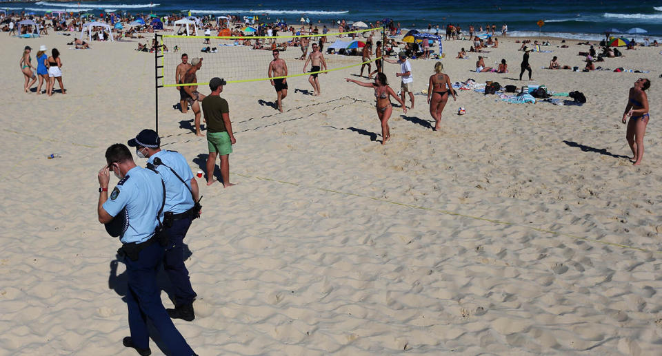 A photo of police on Bondi beach on Australia Day last year.