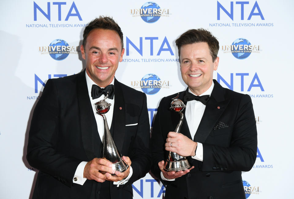 Ant McPartlin and Declan Donnelly win the TV Presenter award in 2023. (Getty)England. (Photo by Joe Maher/WireImage)