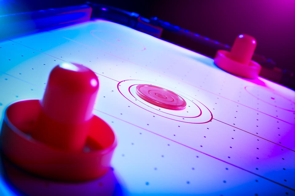 close up of hockey table table top