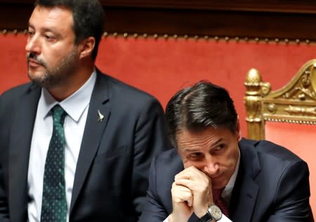 Italian Prime Minister Giuseppe Conte addresses the upper house of parliament over the ongoing government crisis, in Rome