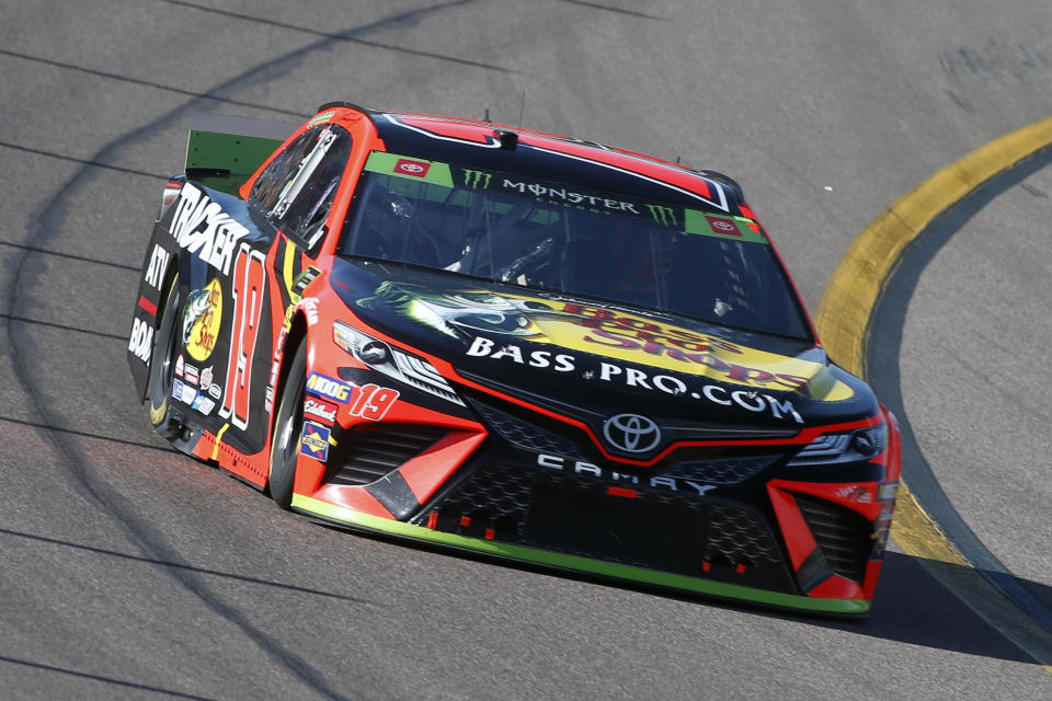 Martin Truex Jr. during the NASCAR Cup Series auto race at ISM Raceway, Sunday, Nov. 10, 2019, in Avondale, Ariz. (AP Photo/Ralph Freso)