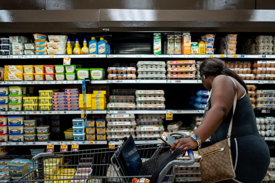 A customer shops for eggs in a Kroger grocery store on August 15, 2022 in Houston, Texas. Egg prices steadily climb in the U.S. as inflation continues impacting grocery stores nationwide. (Photo by Brandon Bell/Getty Images)