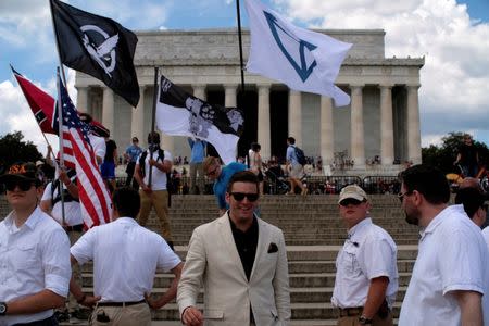 Richard B. Spencer approaches to speak to self-proclaimed White Nationalists and members of the "Alt-Right" during what they described as a "Freedom of Speech" rally at the Lincoln Memorial in Washington, U.S. June 25, 2017. REUTERS/James Lawler Duggan