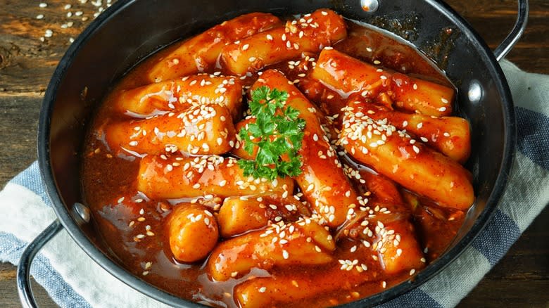 Tteokbokki served in a dish