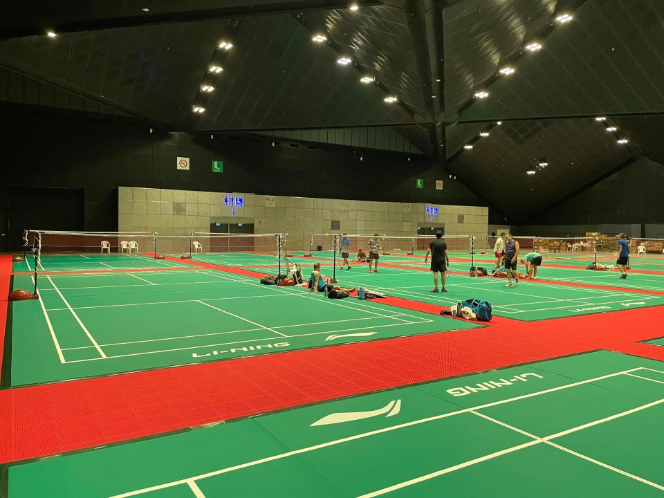 Badminton courts at Suntec Convention Centre, November 2021.