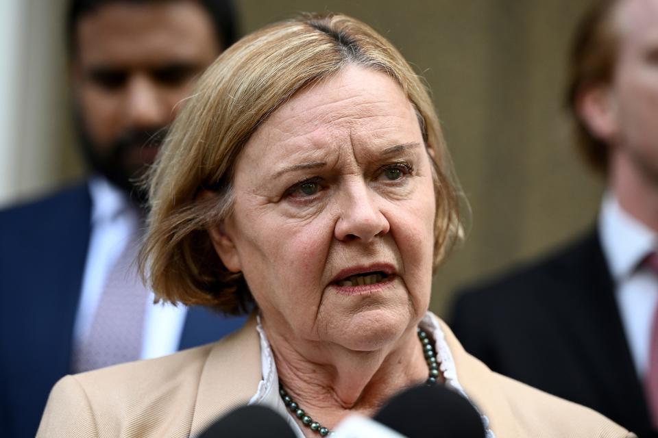 Susan Karpik speaks to media outside the Federal Court in Sydney, Wednesday, Oct. 25, 2023.