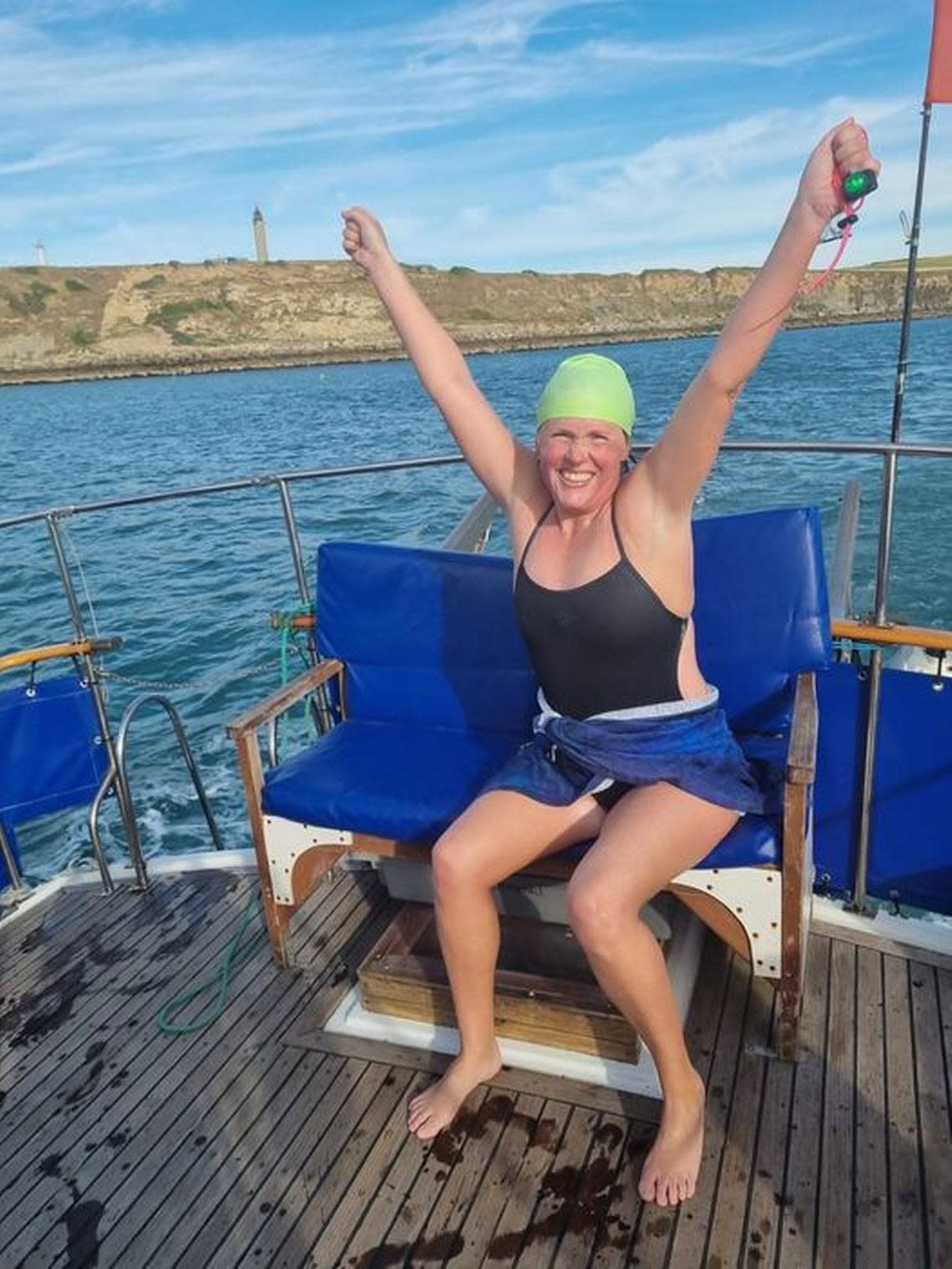 Laura Goodwin, 44, of Cary, swam the English Channel on Monday, July 11, notching a lifelong goal