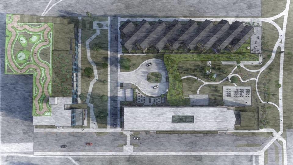 An aerial rendering shows the planned BoardMill Block development project along W Laurel Street in Bellingham, Wash. Construction is expected to begin in the spring of 2025.