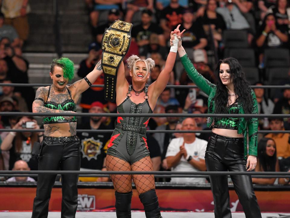 Saraya, Ruby Soho, and Toni Storm