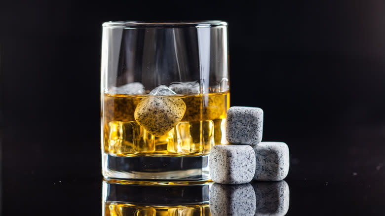 Whiskey stones in glass 