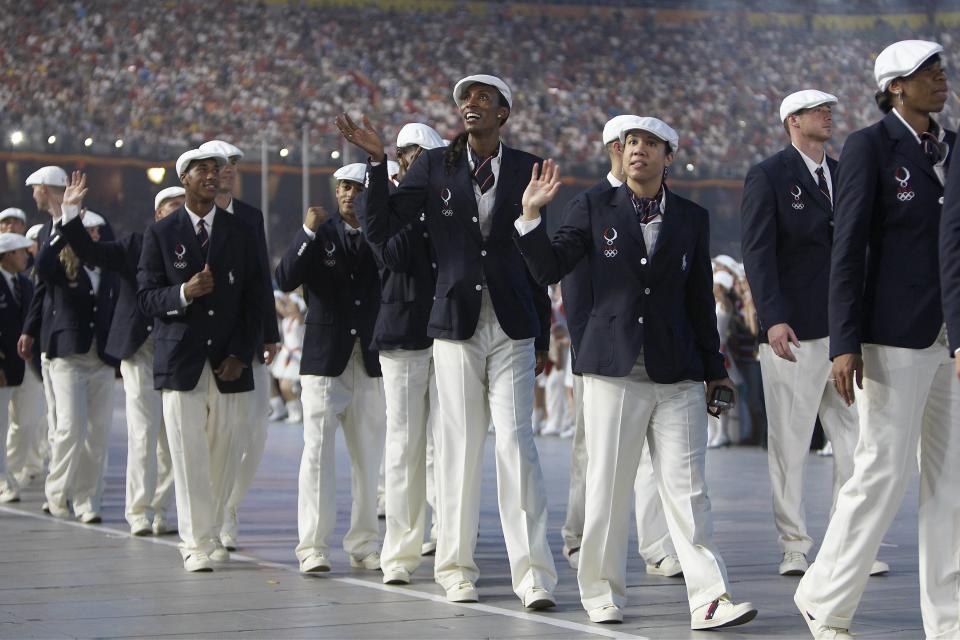 Opening Ceremony: 2008 Summer Olympics: Team USA basketball player Lisa Leslie with delegation during athlete procession at National Stadium. Beijing, China 8/8/2008 CREDIT: Al Tielemans (Photo by Al Tielemans /Sports Illustrated via Getty Images) (Set Number: X80869 TK1 R2 F167 )