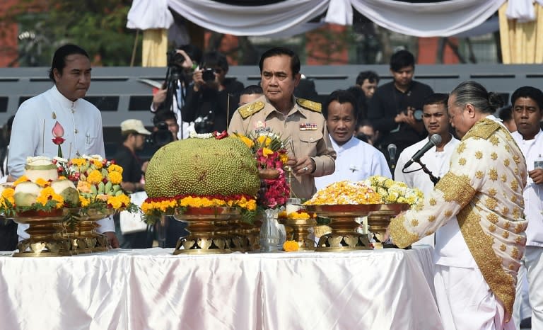 Prime Minister Prayut Chan-O-Cha leads a ceremony to mark the start of construction of the funeral pyre of Thailand's late king Bhumibol Adulyadej