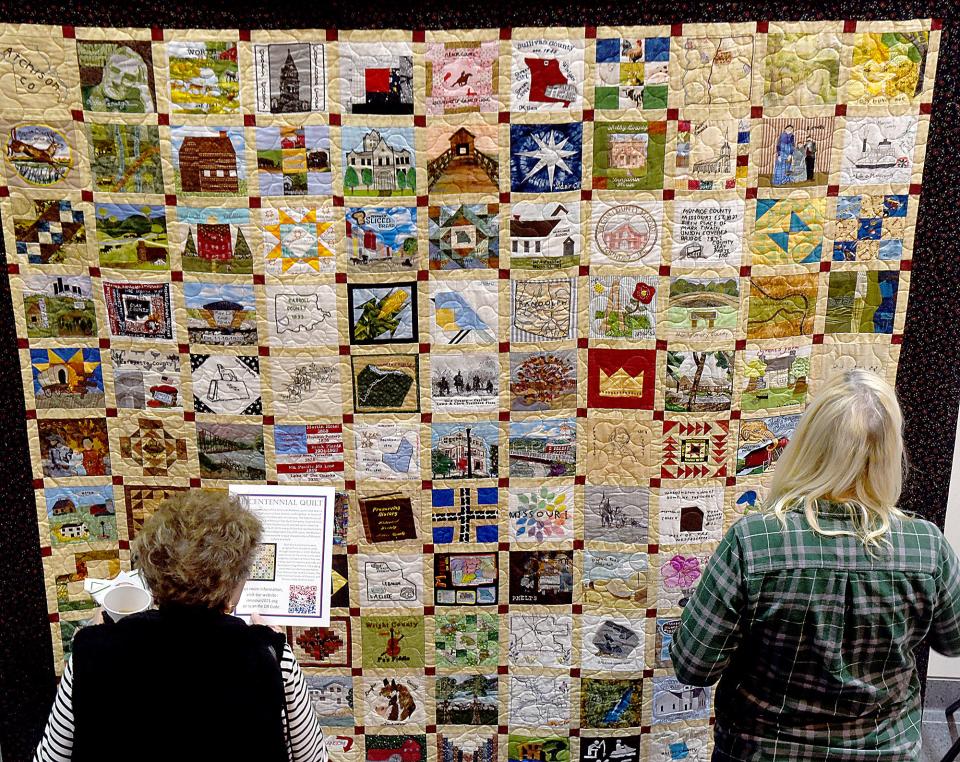 The Missouri Bicentennial Quilt is one of several pieces of Missouri art objects, paintings and photographs on display Tuesday at the State Historical Society of Missouri Center for Missouri Studies.