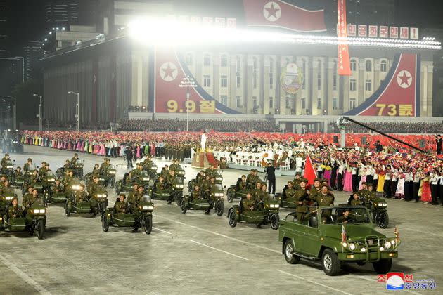 epa09456641 A photo released by the official North Korean Central News Agency (KCNA) shows a moment from the military parade at Kim Il-sung Square in Pyongyang, North Korea, early 09 September 2021. The late-night parade was held to celebrate the 73rd founding anniversary of the Democratic People's Republic of Korea.  EPA/KCNA   EDITORIAL USE ONLY  EDITORIAL USE ONLY (Photo: KCNA EPA)