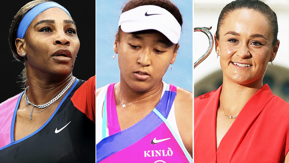 Serena Williams, Naomi Osaka and Ash Barty, pictured here at the Australian Open.