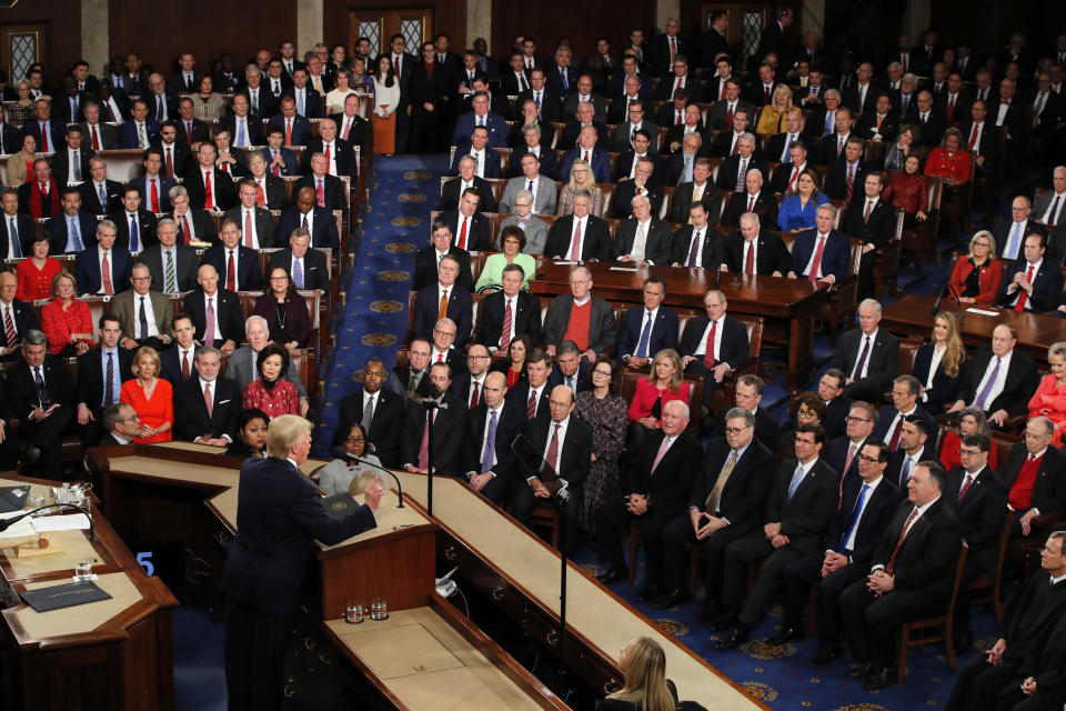 President Donald Trump delivers his State of the Union address to a joint session of Congress on Capitol Hill in Washington, Tuesday, Feb. 4, 2020. (J. Scott Applewhite/AP)