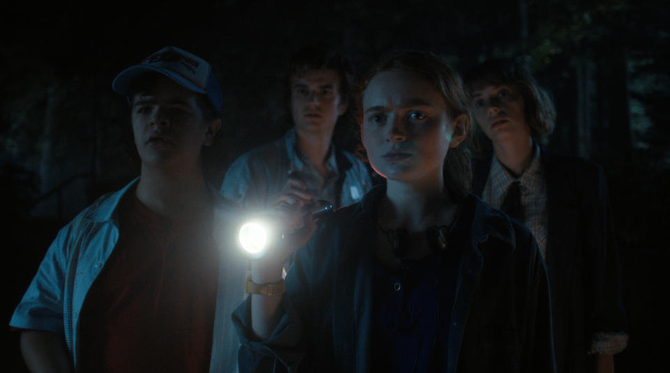 A bunch of children stuck in a dark environment, looking pensive, lit by a blue light?  Yeah, looks like Stranger Things is back, baby!  Picture: Netflix