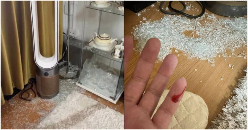IKEA玻璃櫃突爆裂，害該名男子的手指因此被割傷。（圖／翻攝自中國報）
