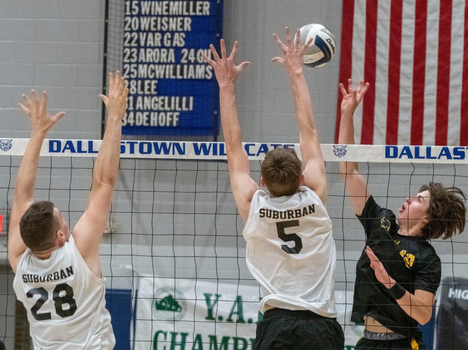 York Suburban's Jacob Brenner (5) and Matt Torres (28) were named to the District 3 Class 2A boys' volleyball first and second teams, respectively.