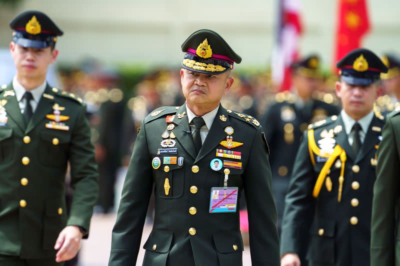 Thailand's Royal Army Chief General Narongpan Jitkaewthae participates in the handover ceremony for the new Royal Thai Army Chief at the Thai Army headquarters in Bangkok