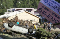 A home for the elderly damaged by a flood triggered by Typhoon Lionrock, where local media say nine bodies were found, in Iwaizumi town, Iwate prefecture, Japan, is pictured in this photo taken by Kyodo August 31, 2016. Mandatory credit Kyodo/via REUTERS