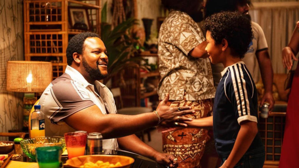 Nate Jackson as Junkyard Dog and Adrian Groulx as Dwayne Johnson in 'Young Rock'. (Credit: Dwayne Johnson/Instagram/NBC)